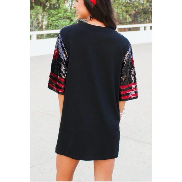 Why Double Zero 00 sequin game day dress black crimson red garnet Gamecock NWT - Picture 8 of 12